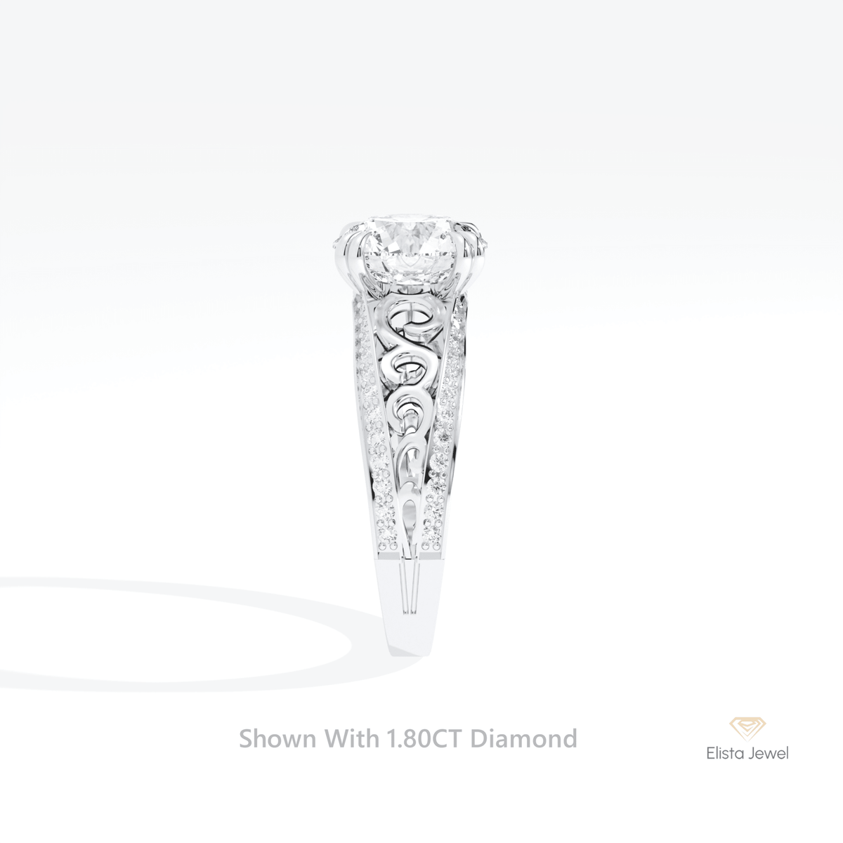 Round Cut Vintage Wedding Lab Grown Diamond Ring in 14K White Gold - Top View
