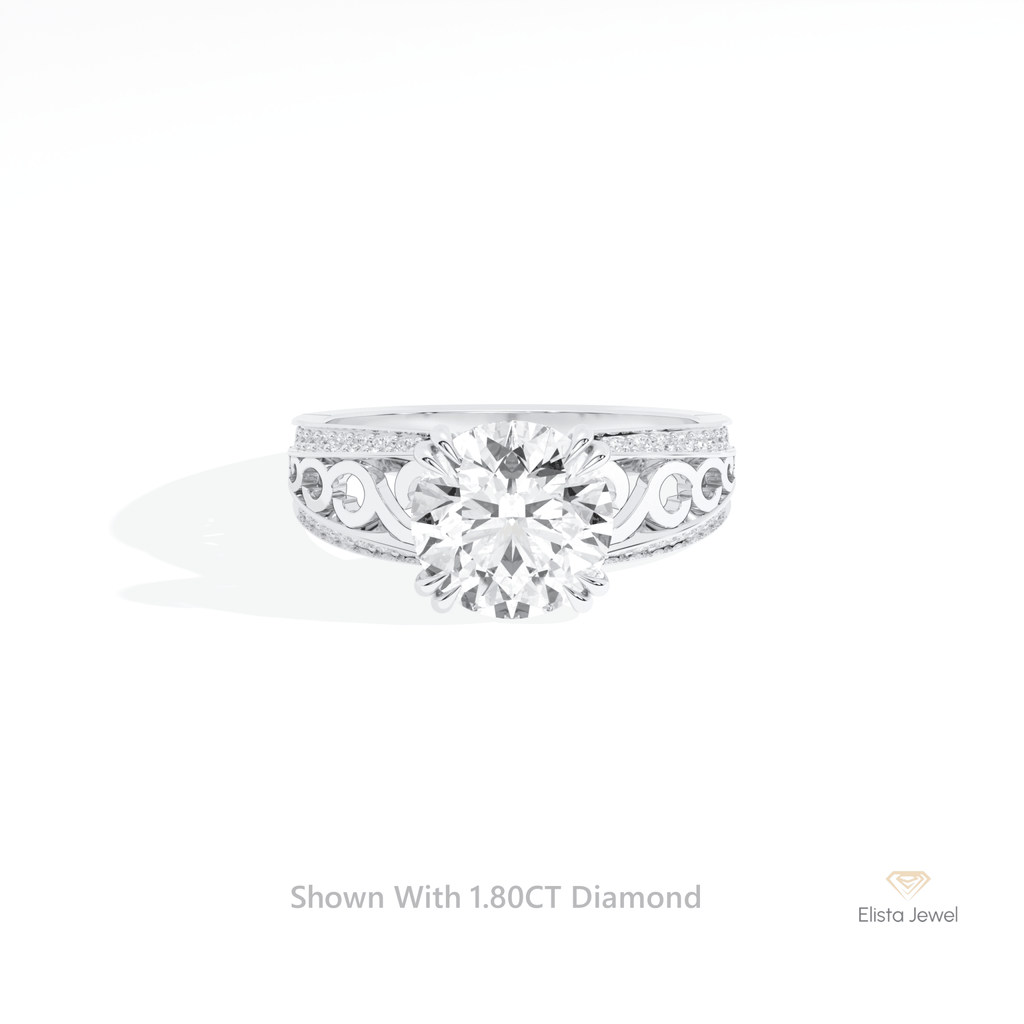 Round Cut Vintage Wedding Lab Grown Diamond Ring in 10K White Gold - Front View