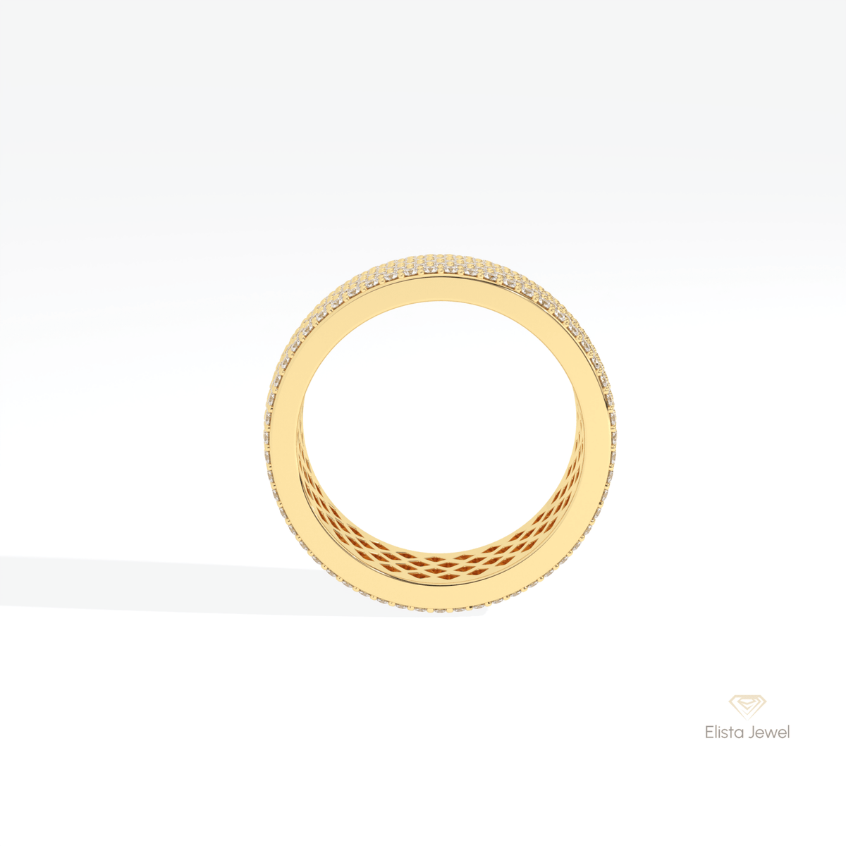 Round Cut Wedding Lab Grown Diamond Band in 18K White Gold - Close-up View