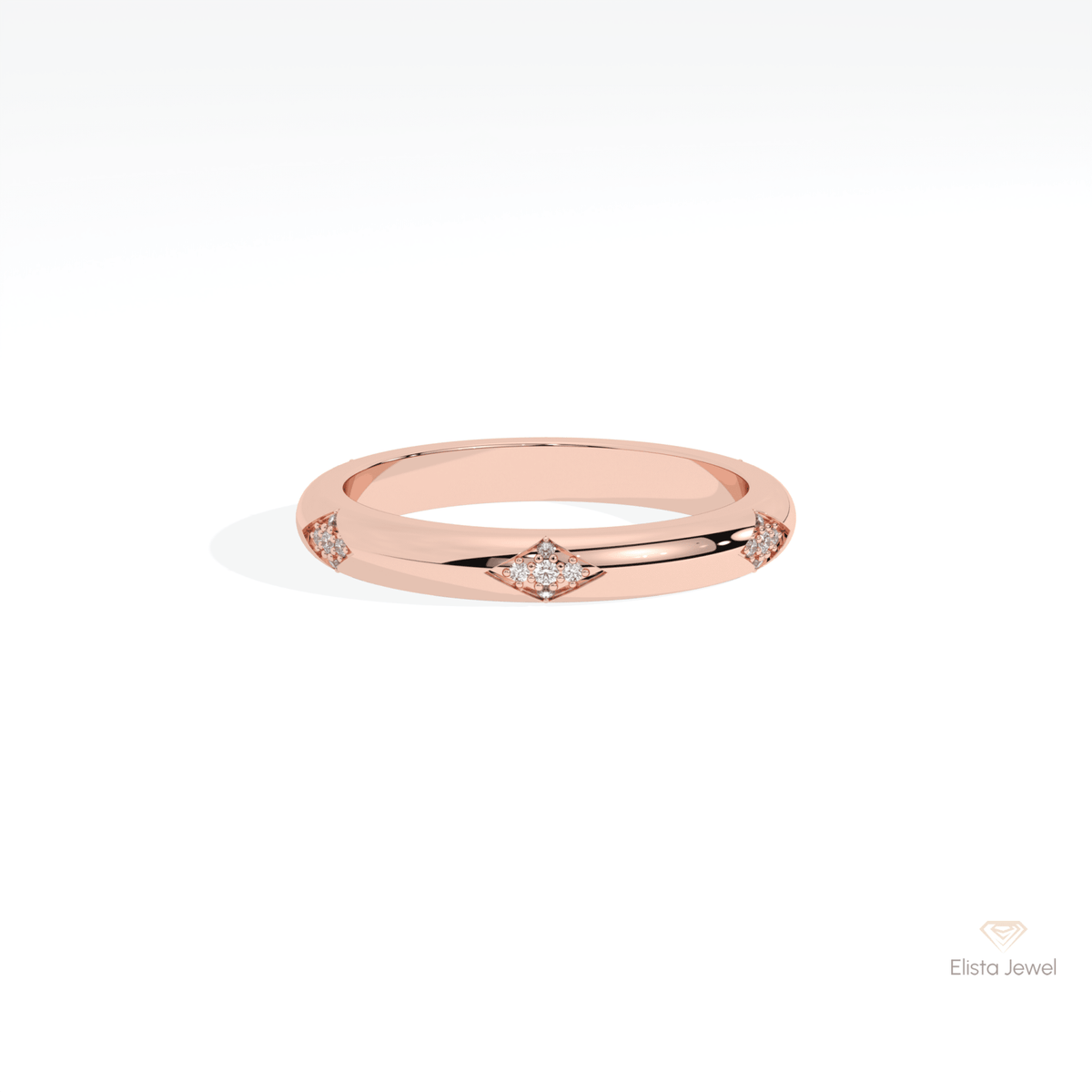 Round Cut Wedding Lab Grown Diamond Band in 18K Rose Gold - Ring on Hand View