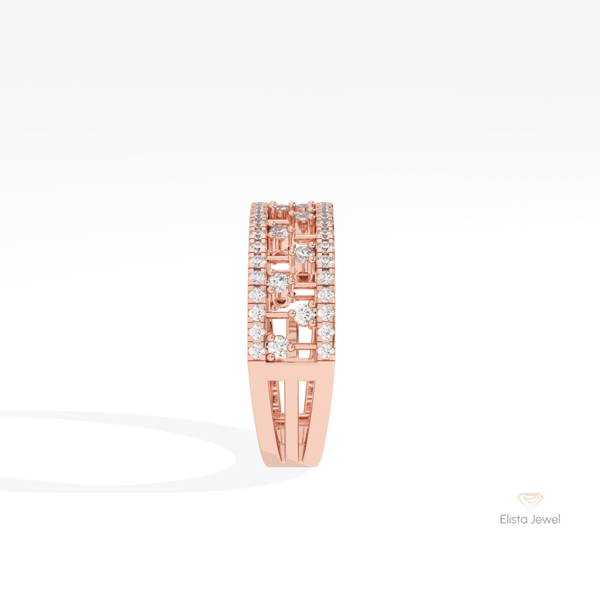 Round Cut Wedding Lab Grown Diamond Band in 14K White Gold - Top View