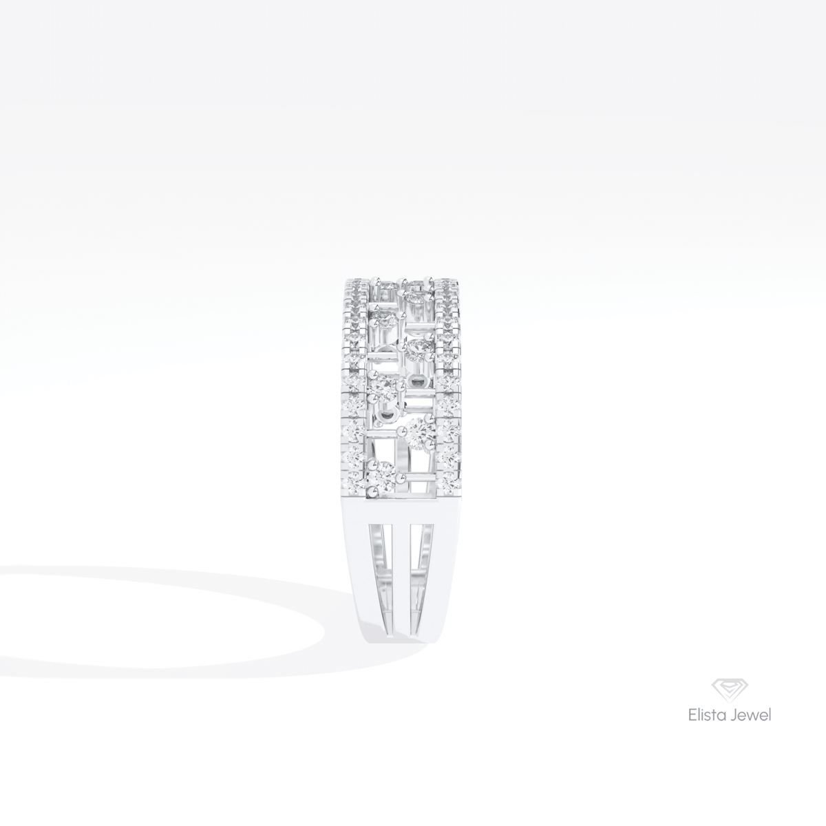 Round Cut Wedding Lab Grown Diamond Band in 18K Yellow Gold - Perspective View