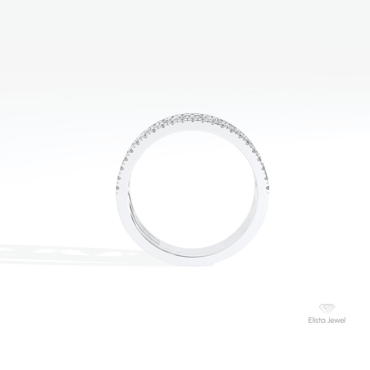 Round Cut Wedding Lab Grown Diamond Band in 18K White Gold - Close-up View