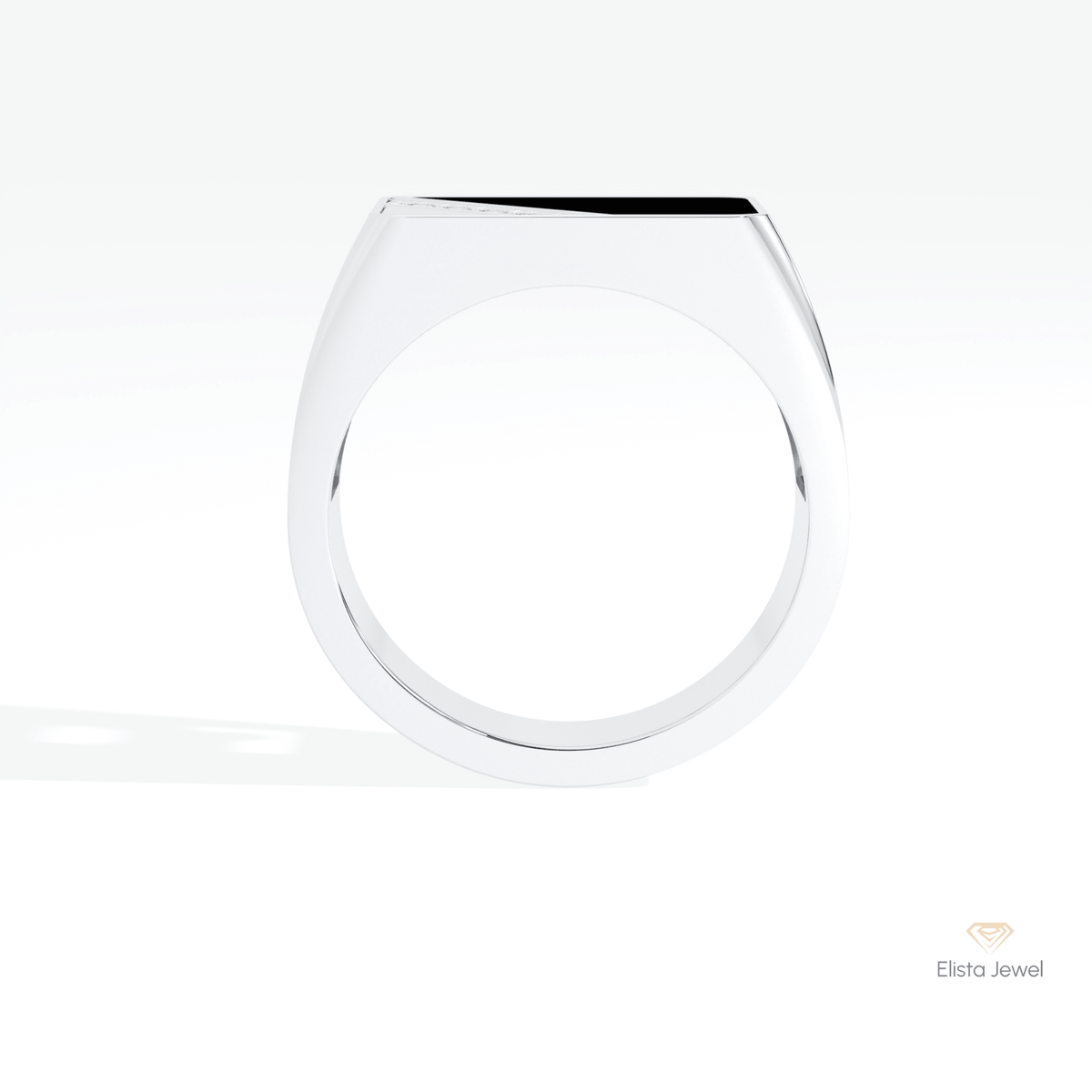 Round Cut With Black Onyx Men's Lab Grown Diamond Ring in 18K White Gold - Close-up View