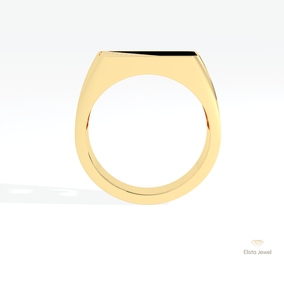 Round Cut With Black Onyx Men's Lab Grown Diamond Ring in 10K Rose Gold - Angled View