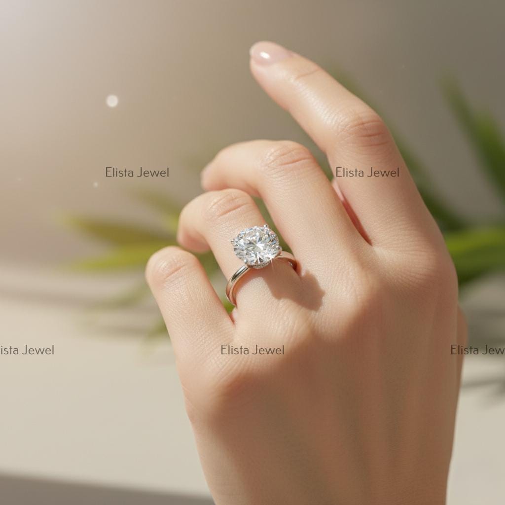 Round Lab-Grown Diamond Engagement Ring, 14K White Gold, Six Prong
