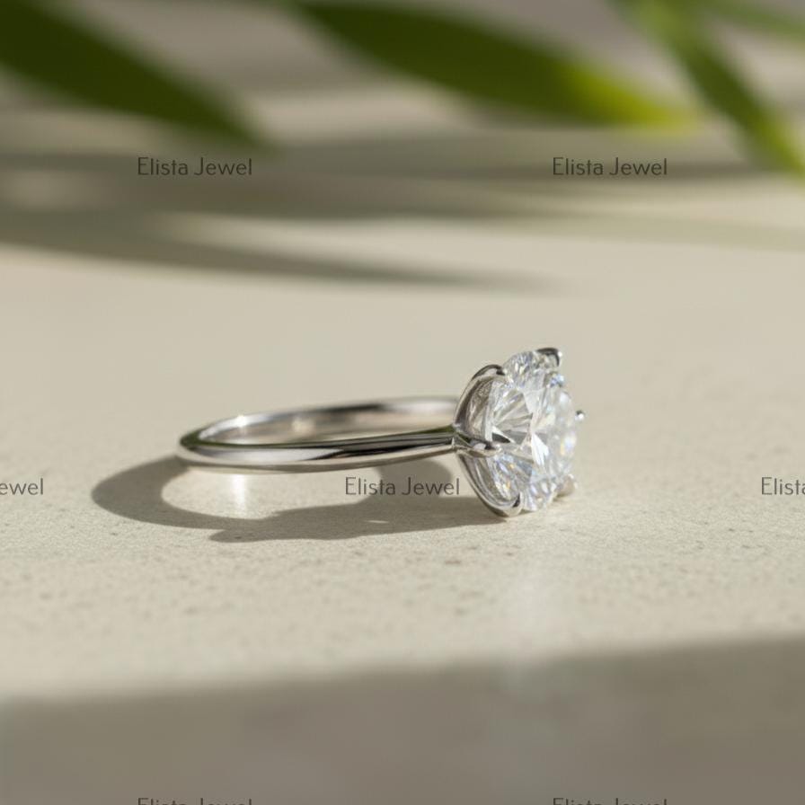 Round Lab-Grown Diamond Engagement Ring, 14K White Gold, Six Prong