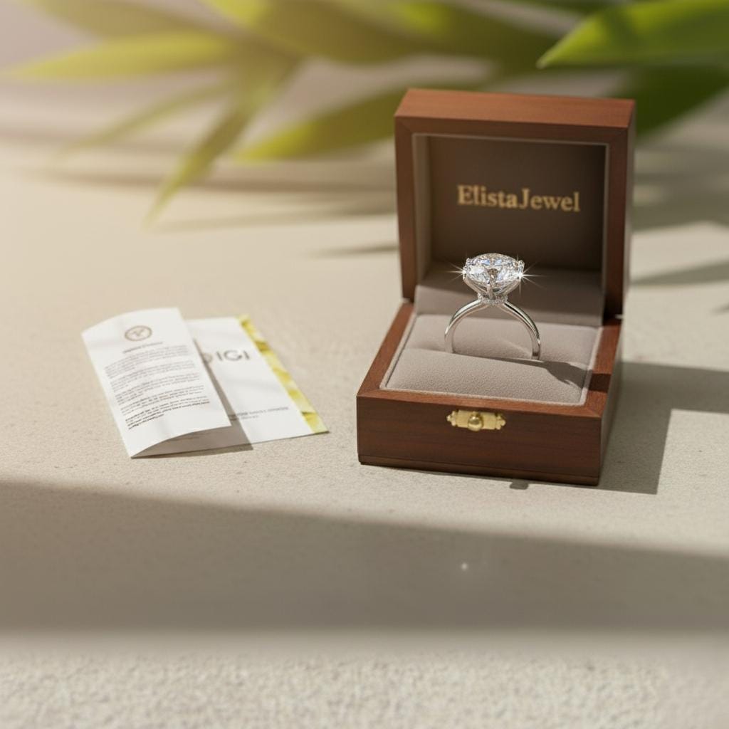 Round Lab-Grown Diamond Engagement Ring, 14K White Gold, Six Prong