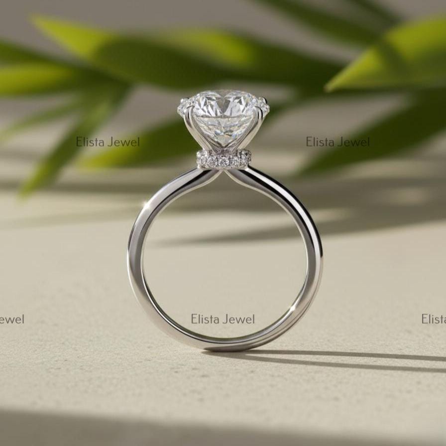 Round Lab-Grown Diamond Engagement Ring, 14K White Gold, Six Prong