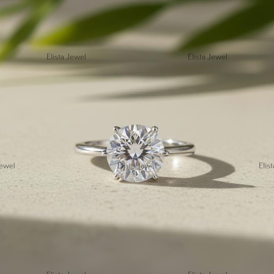 Round Lab-Grown Diamond Engagement Ring, 14K White Gold, Six Prong