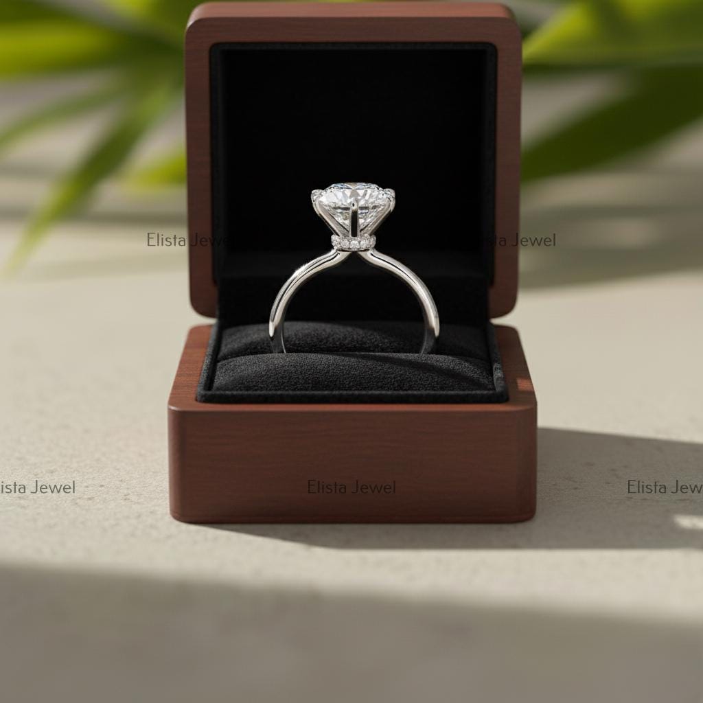 Round Lab-Grown Diamond Engagement Ring, 14K White Gold, Six Prong