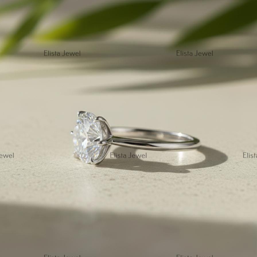 Round Lab-Grown Diamond Engagement Ring, 14K White Gold, Six Prong