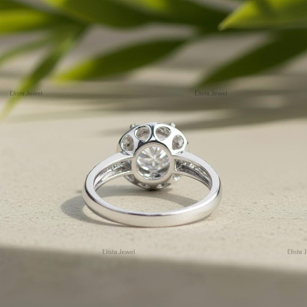 Round Lab-Grown Diamond Halo Engagement Ring, Platinum Pavé Band