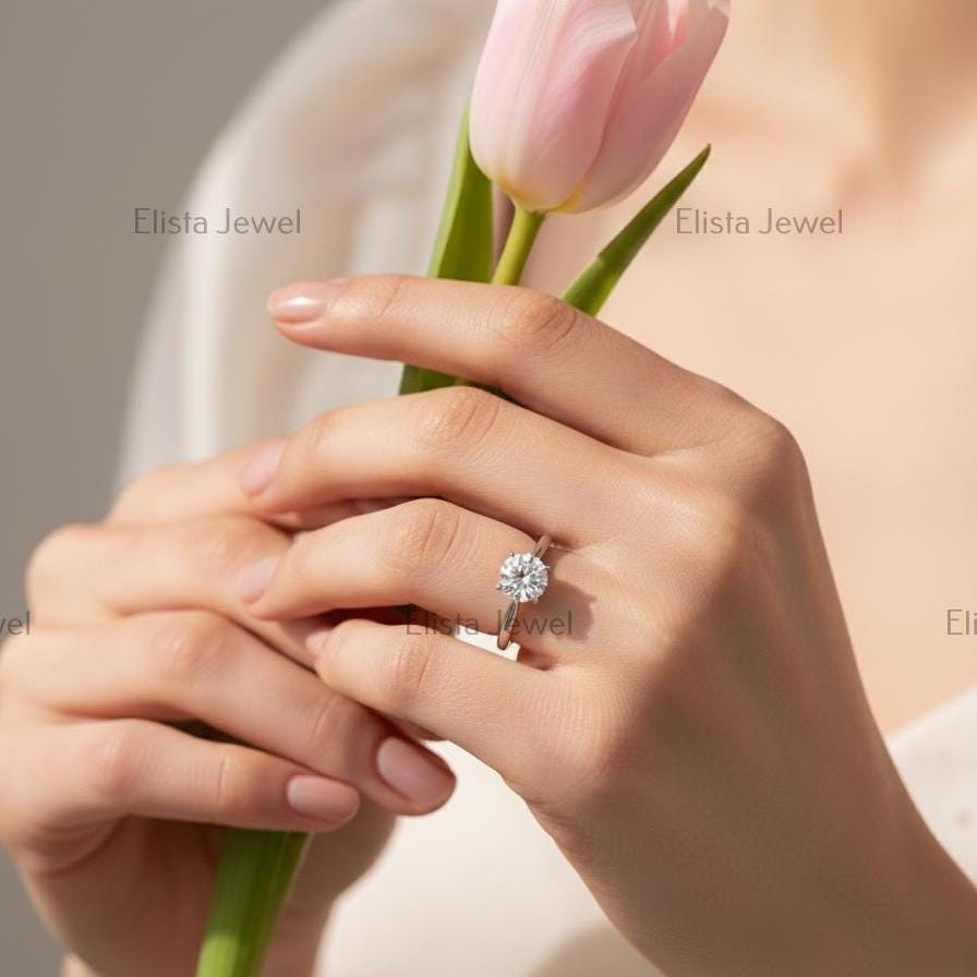 Round Lab-Grown Diamond Solitaire Engagement Ring, 14K White Gold, IGI Certified