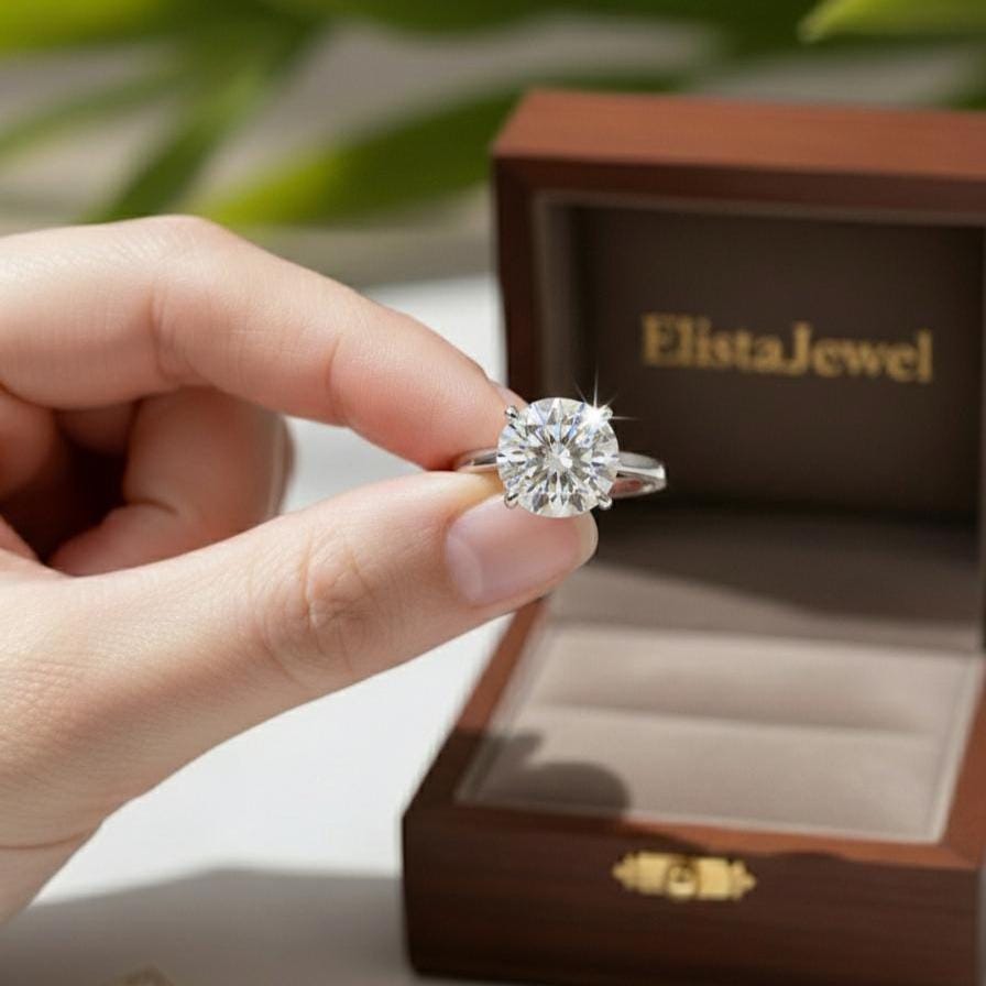 Round Lab-Grown Diamond Solitaire Engagement Ring, 14K White Gold, IGI Certified