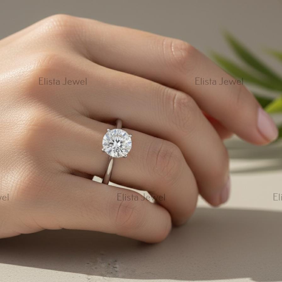 Round Lab-Grown Diamond Solitaire Engagement Ring, 14K White Gold, IGI Certified