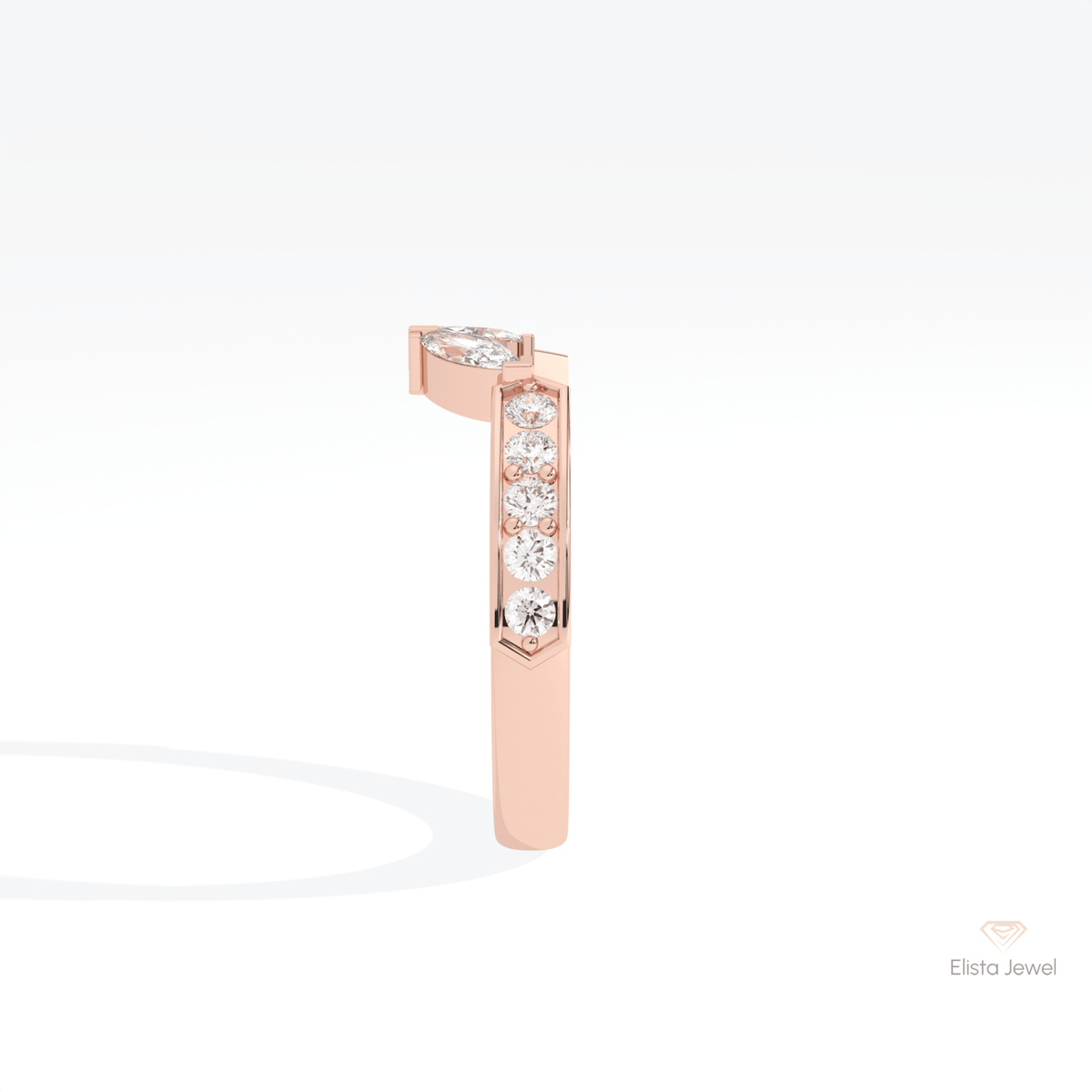 Round & Marquise Cut Wedding Lab Grown Diamond Band in 18K Yellow Gold - Perspective View
