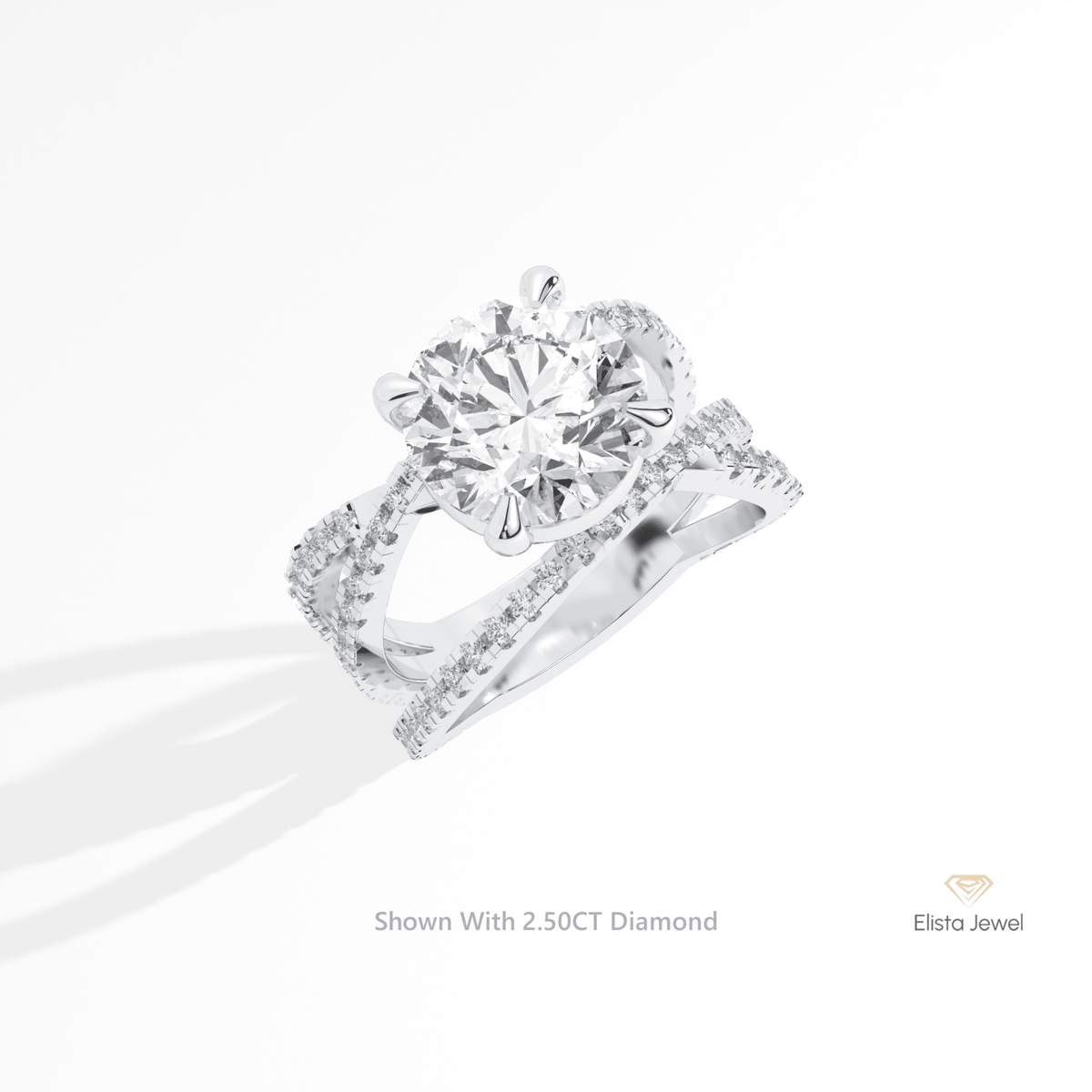 Round Solitaire Accent Crossover Lab Grown Diamond Ring in 14K Rose Gold - Profile View