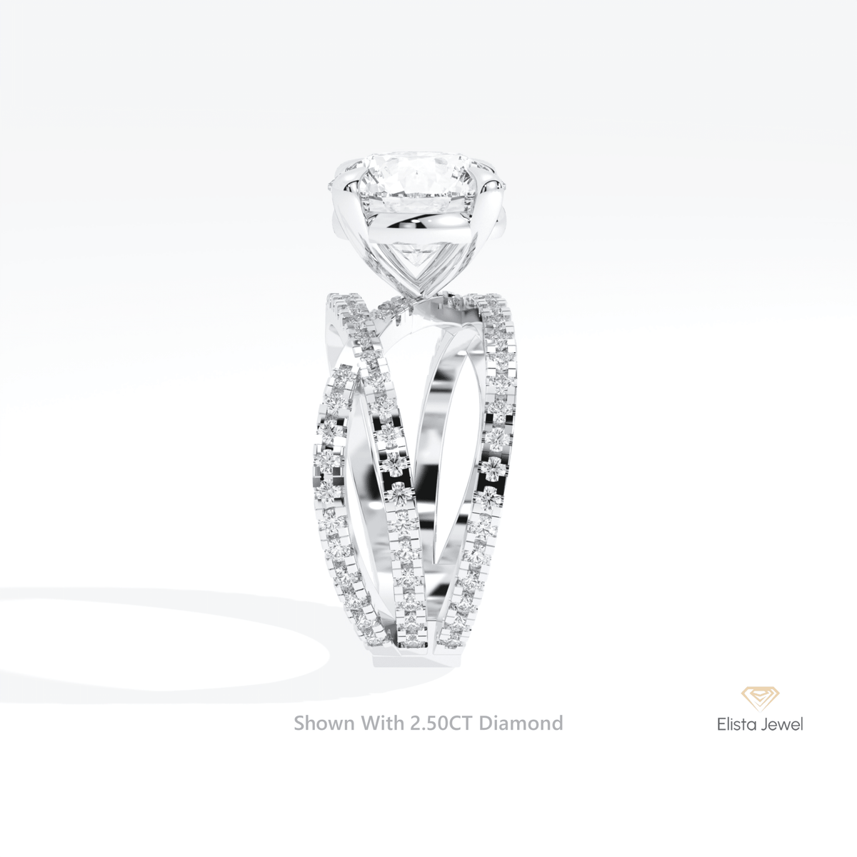 Round Solitaire Accent Crossover Lab Grown Diamond Ring in 18K Yellow Gold - Perspective View