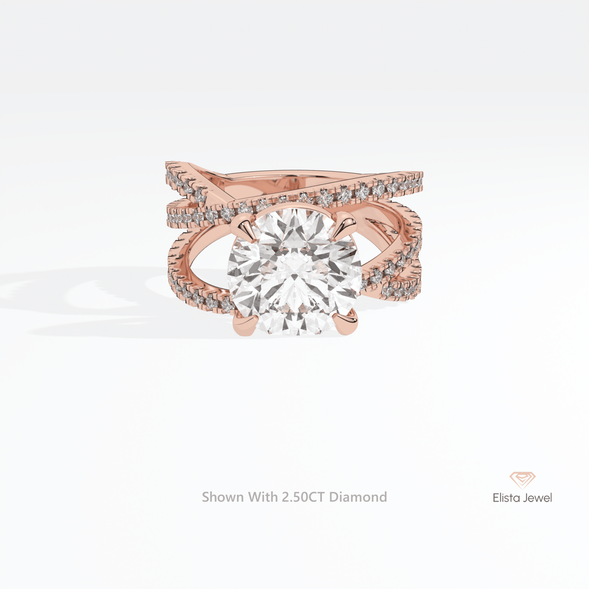 Round Solitaire Accent Crossover Lab Grown Diamond Ring in 10K White Gold - Front View