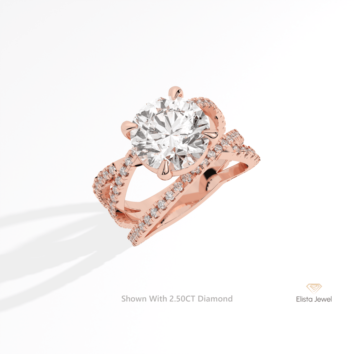Round Solitaire Accent Crossover Lab Grown Diamond Ring in 14K White Gold - Top View