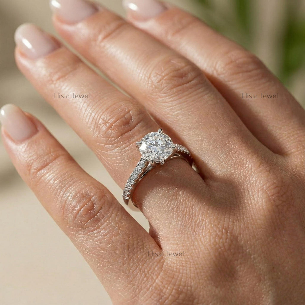 Round Solitaire Ring, IGI Certified Lab Grown Diamond 14K White Gold Micro Pave Band