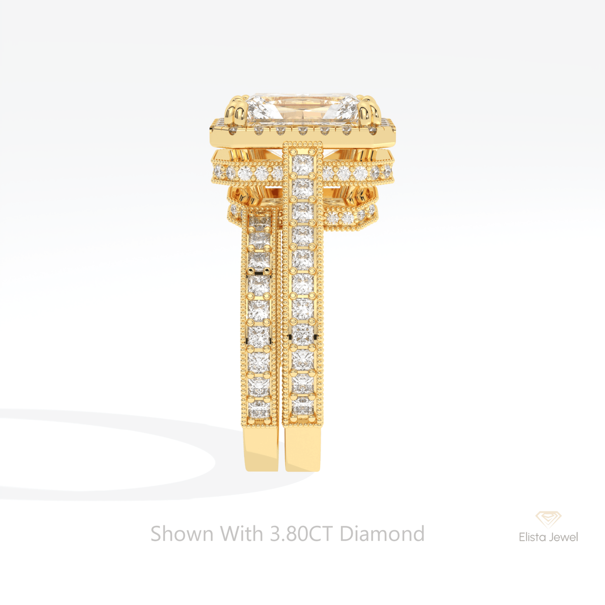 Stacking Lab Grown Diamond Band With Radiant Cut Halo Lab Grown Diamond Ring Set - Additional View
