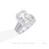 Stacking Lab Grown Diamond Band With Radiant Cut Halo Lab Grown Diamond Ring Set in 14K Rose Gold - Profile View