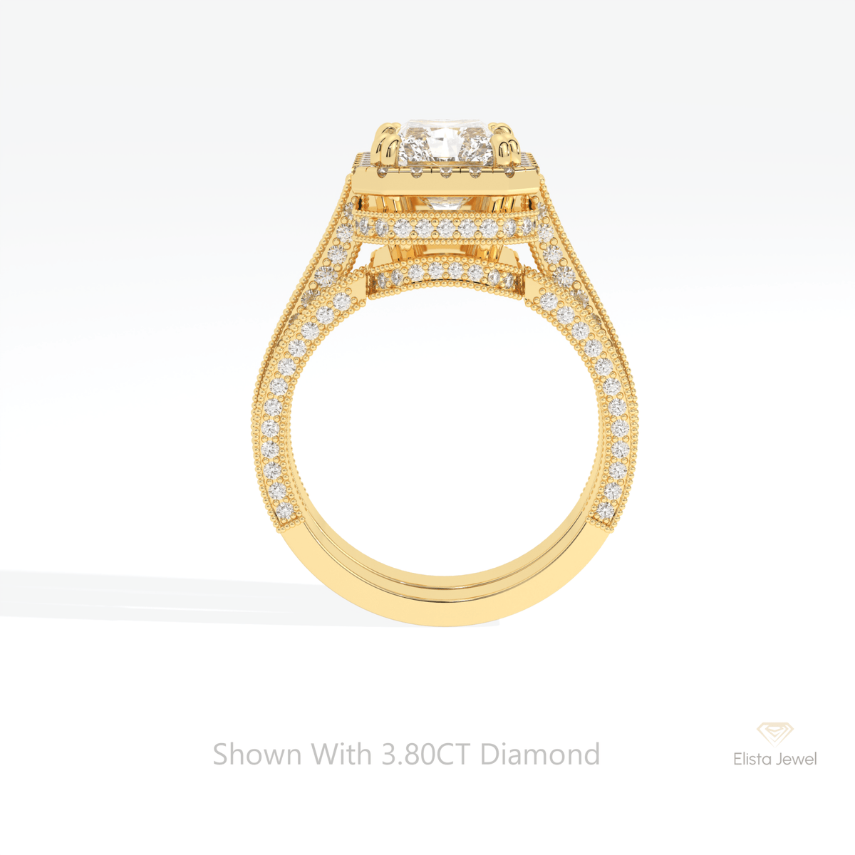Stacking Lab Grown Diamond Band With Radiant Cut Halo Lab Grown Diamond Ring Set - Alternative View