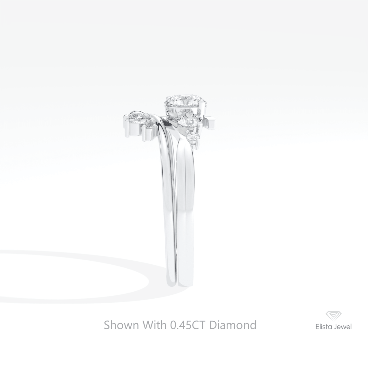 Stacking Lab Grown Diamond Band With Round Cut Lab Grown Diamond Ring Set in 18K Yellow Gold - Perspective View