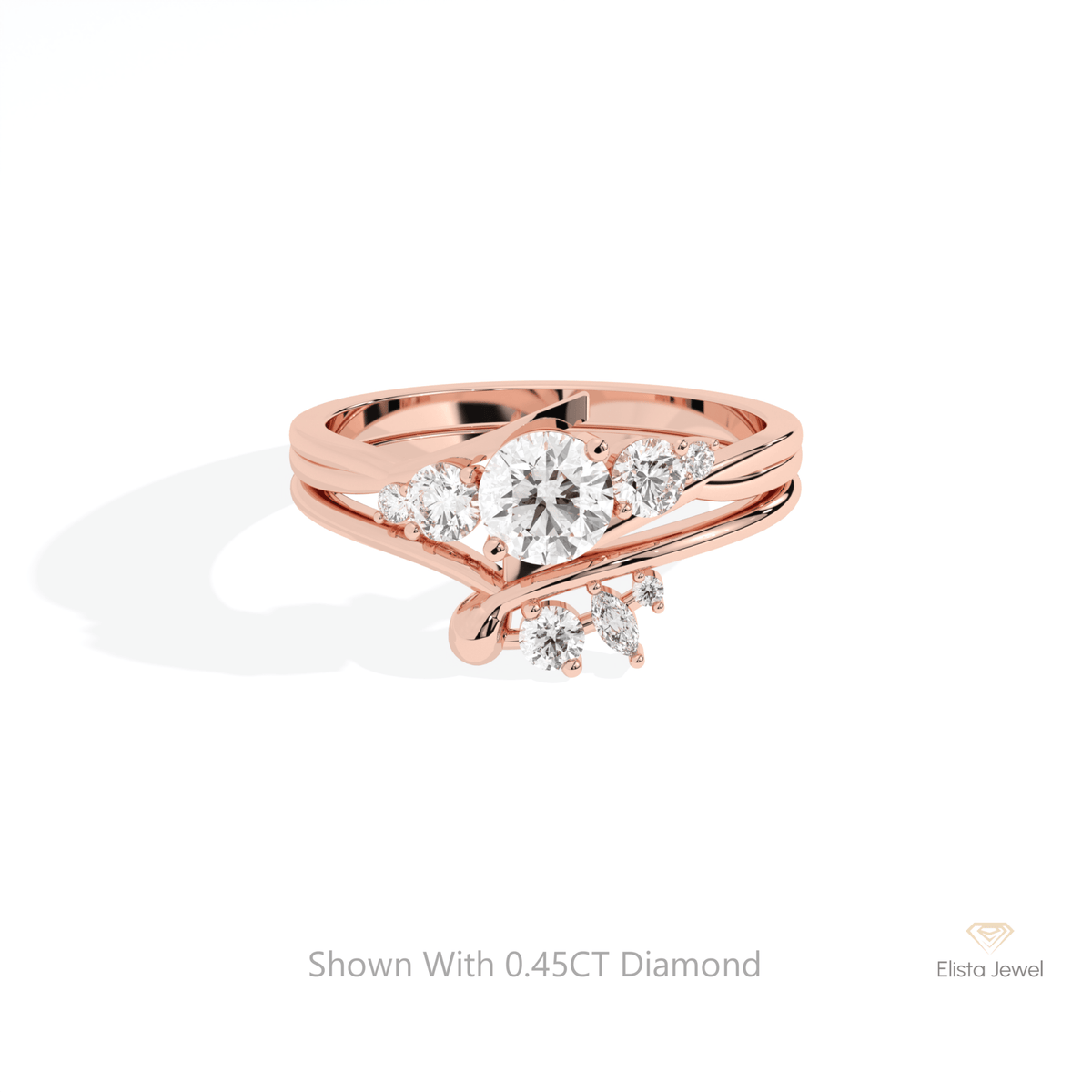 Stacking Lab Grown Diamond Band With Round Cut Lab Grown Diamond Ring Set in 10K White Gold - Front View
