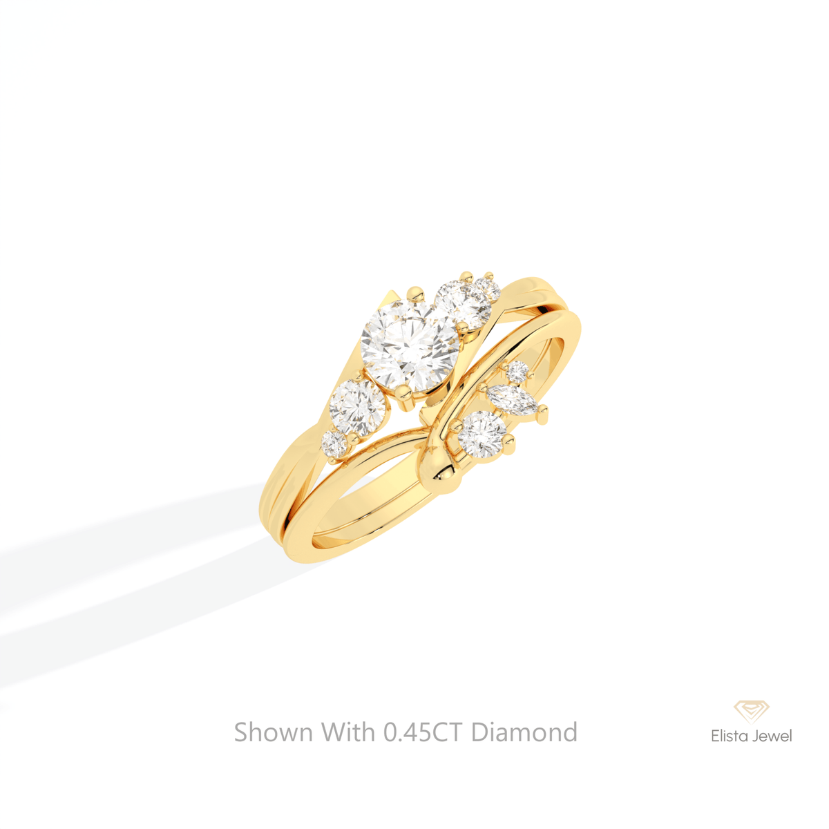 Stacking Lab Grown Diamond Band With Round Cut Lab Grown Diamond Ring Set in Platinum - Lifestyle View