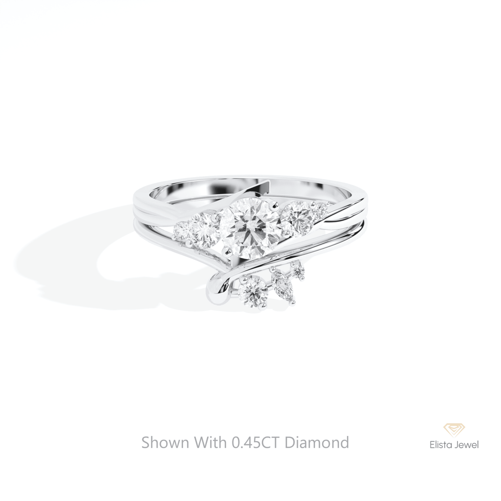 Stacking Lab Grown Diamond Band With Round Cut Lab Grown Diamond Ring Set in 14K Yellow Gold - Detail View