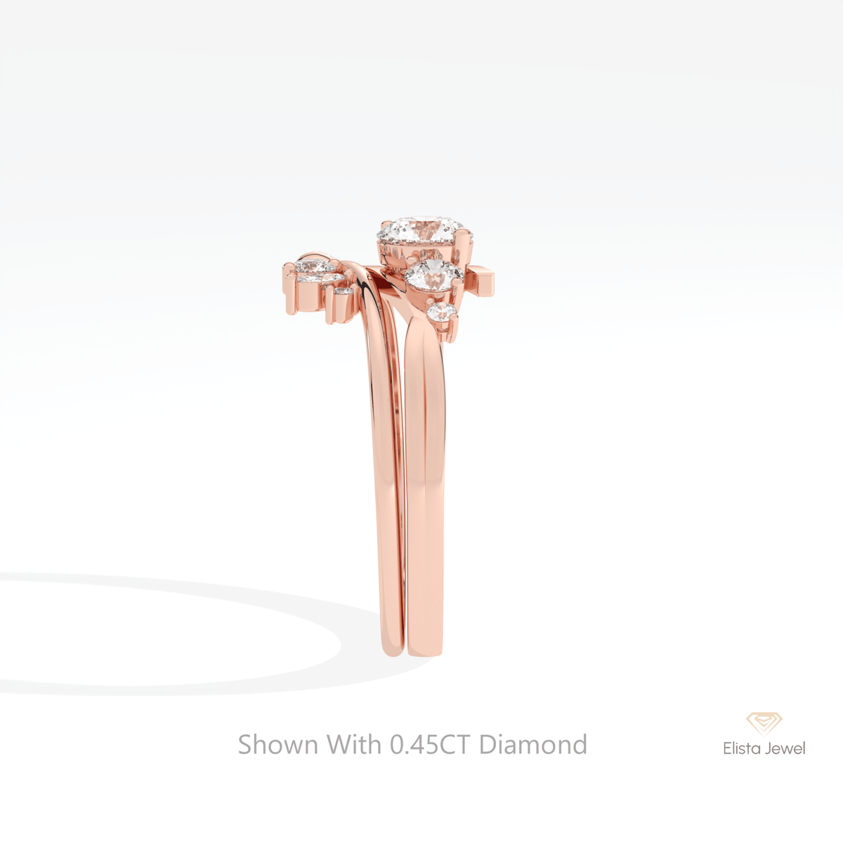 Stacking Lab Grown Diamond Band With Round Cut Lab Grown Diamond Ring Set in 14K White Gold - Top View