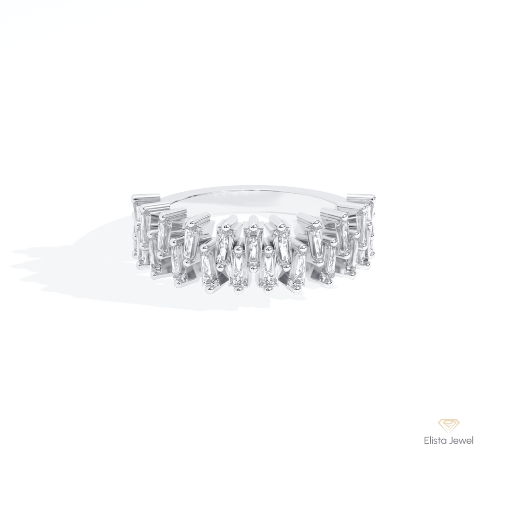 Trapped Baguette Cut Wedding Lab Grown Diamond Band in 14K Yellow Gold - Detail View