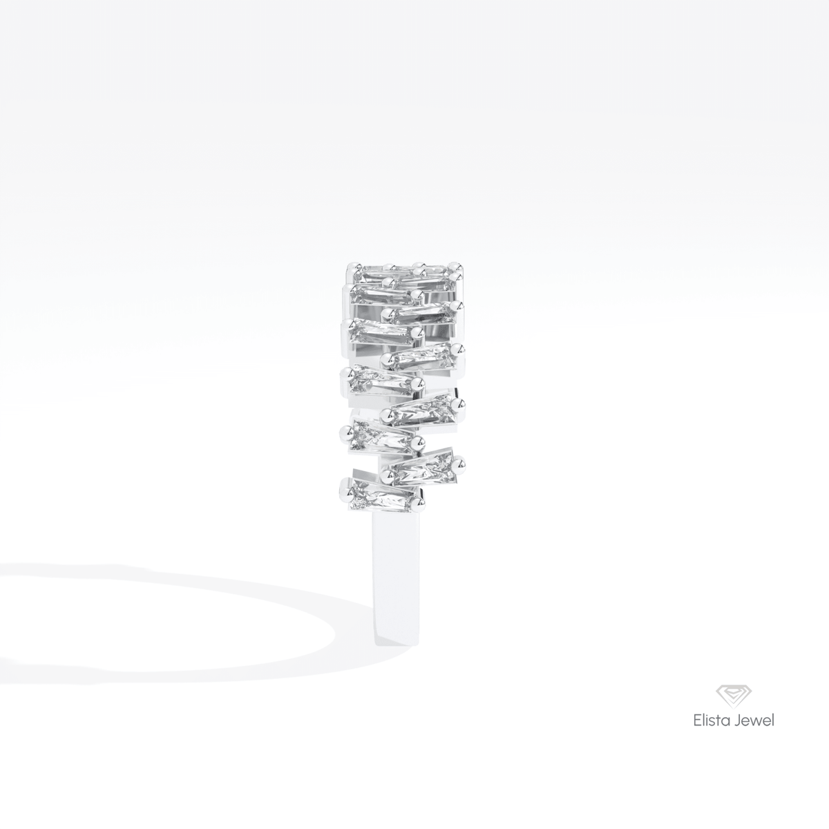 Trapped Baguette Cut Wedding Lab Grown Diamond Band in 18K Yellow Gold - Perspective View