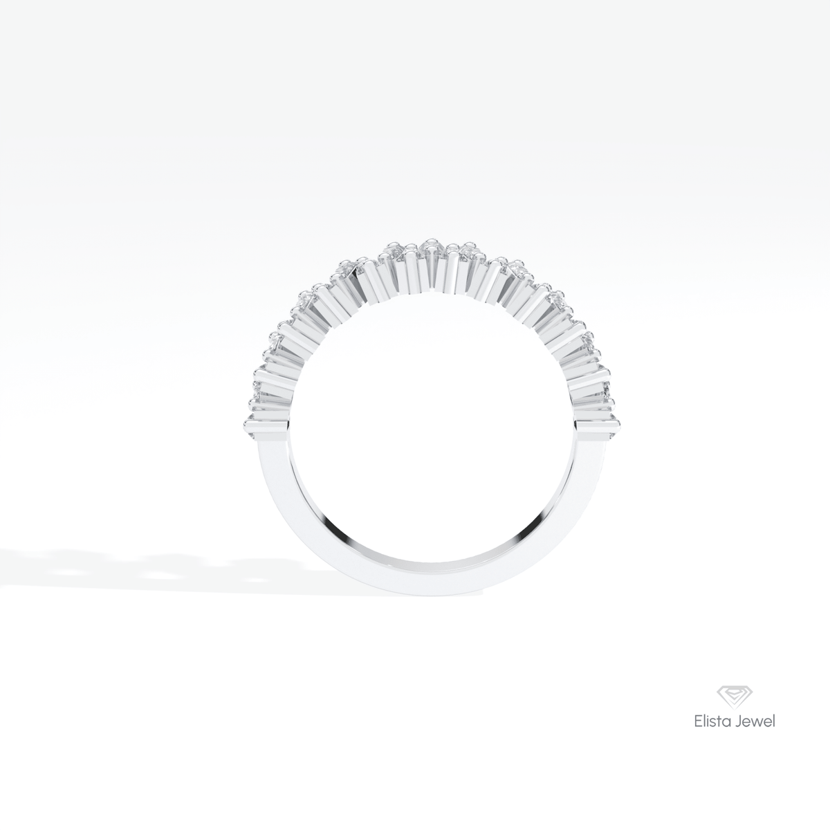 Trapped Baguette Cut Wedding Lab Grown Diamond Band in 18K White Gold - Close-up View