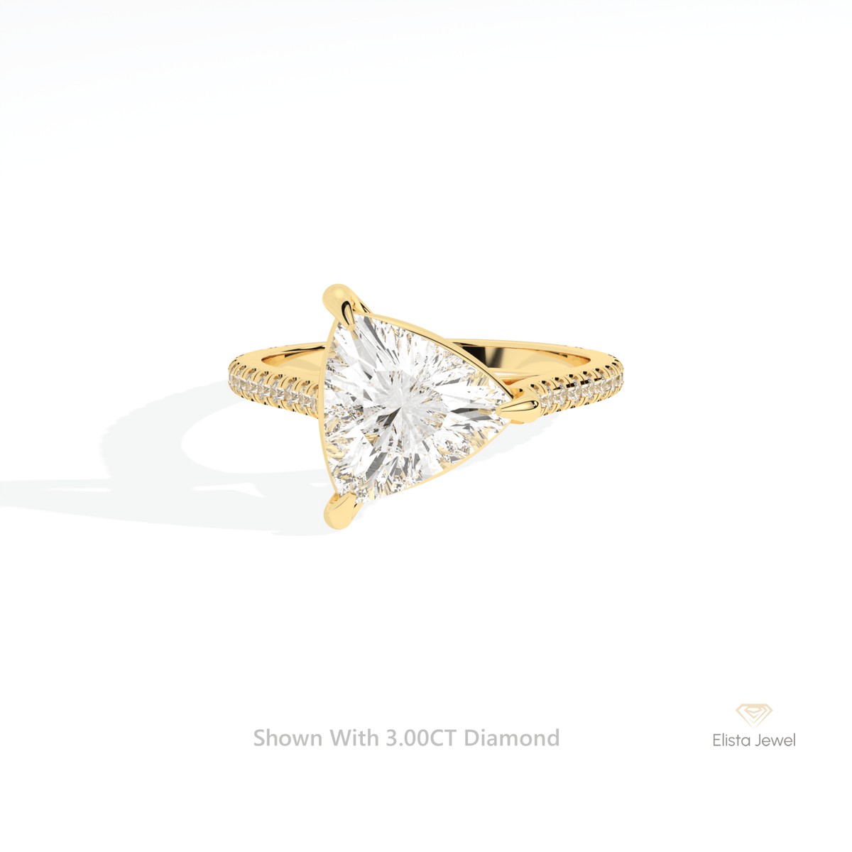 Trilliant Cut Accent Engagement Lab Grown Diamond Ring in 14K Yellow Gold - Detail View