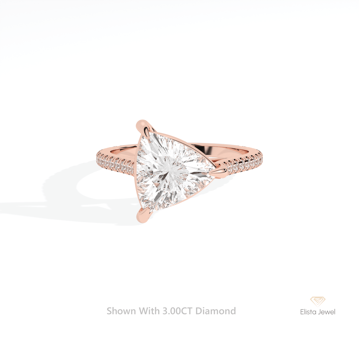 Trilliant Cut Accent Engagement Lab Grown Diamond Ring in 18K Rose Gold - Ring on Hand View
