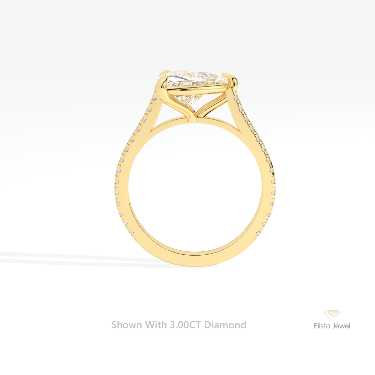Trilliant Cut Accent Engagement Lab Grown Diamond Ring in 18K White Gold - Close-up View