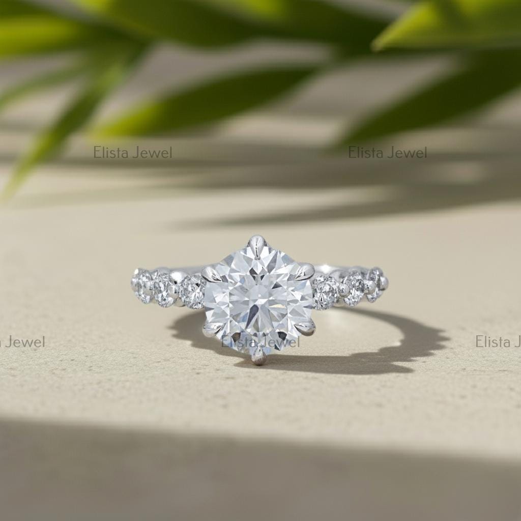Tulip Lab-Grown Diamond Engagement Ring, 10K White Gold, Certified Bridal Ring