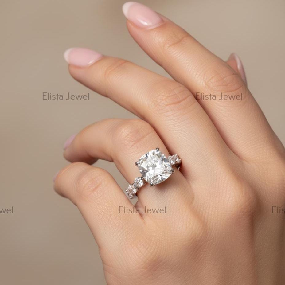 Tulip Lab-Grown Diamond Engagement Ring, 10K White Gold, Certified Bridal Ring
