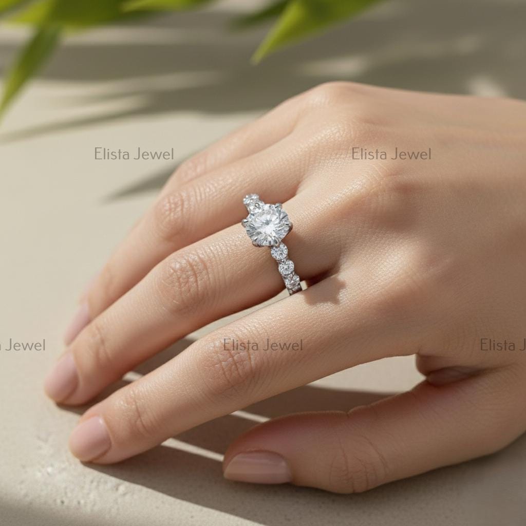 Tulip Lab-Grown Diamond Engagement Ring, 10K White Gold, Certified Bridal Ring