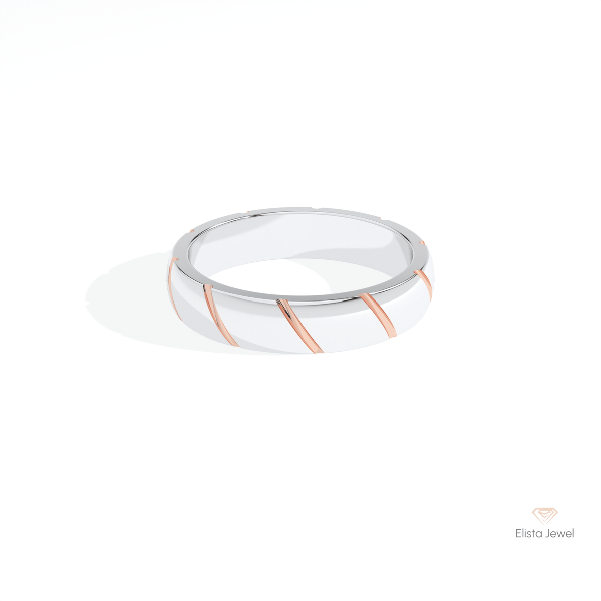 Two Tone 14K Gold Wedding Lab Grown Diamond Band - Detail View