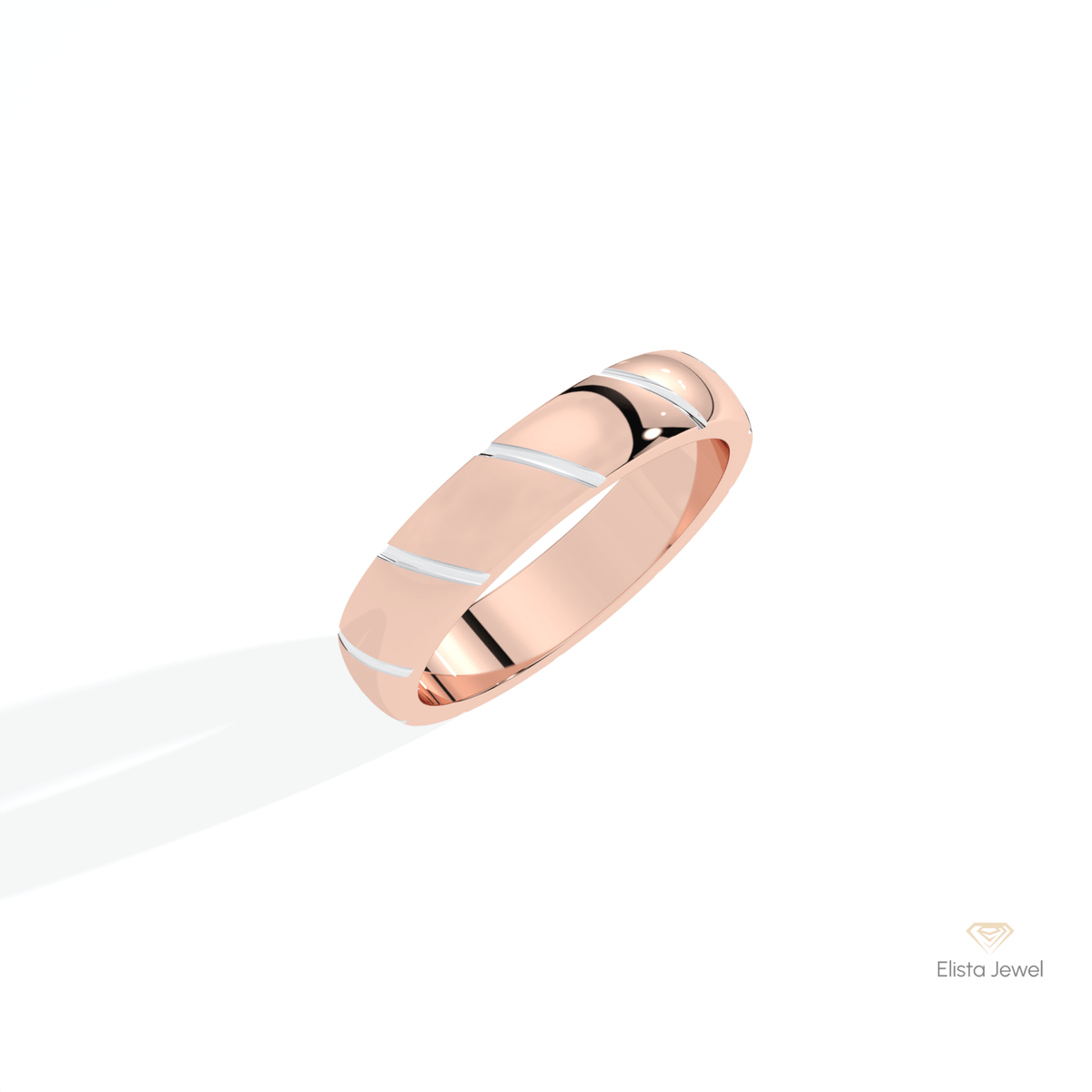 Two Tone 14K Gold Wedding Lab Grown Diamond Band - Side View