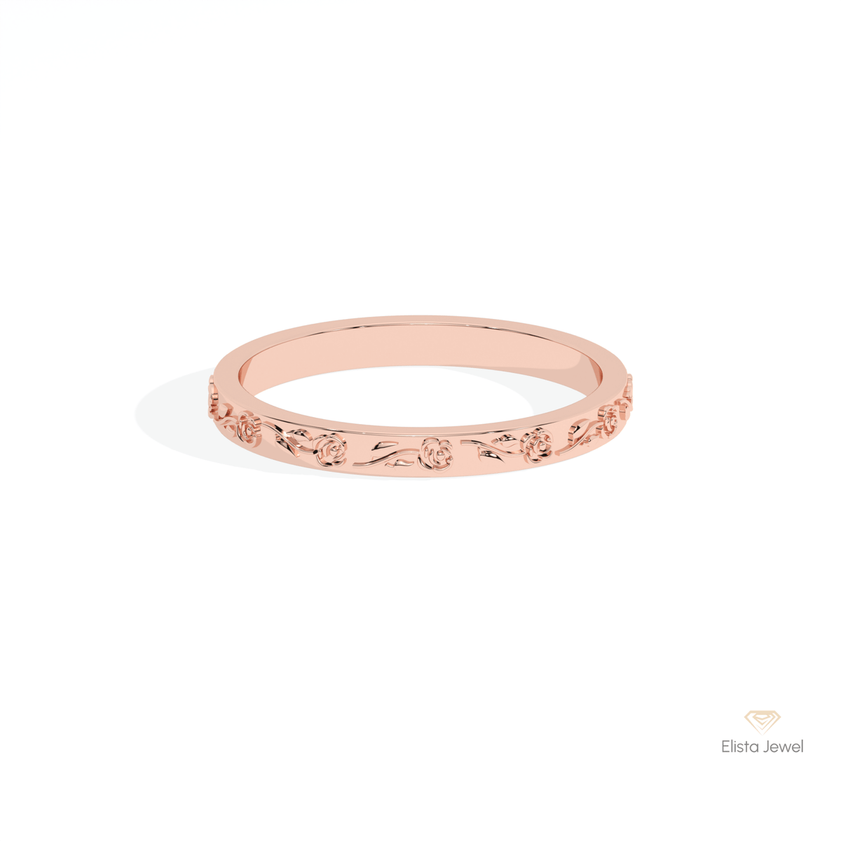 Vintage Art Deco Wedding Lab Grown Diamond Band in 18K Rose Gold - Ring on Hand View