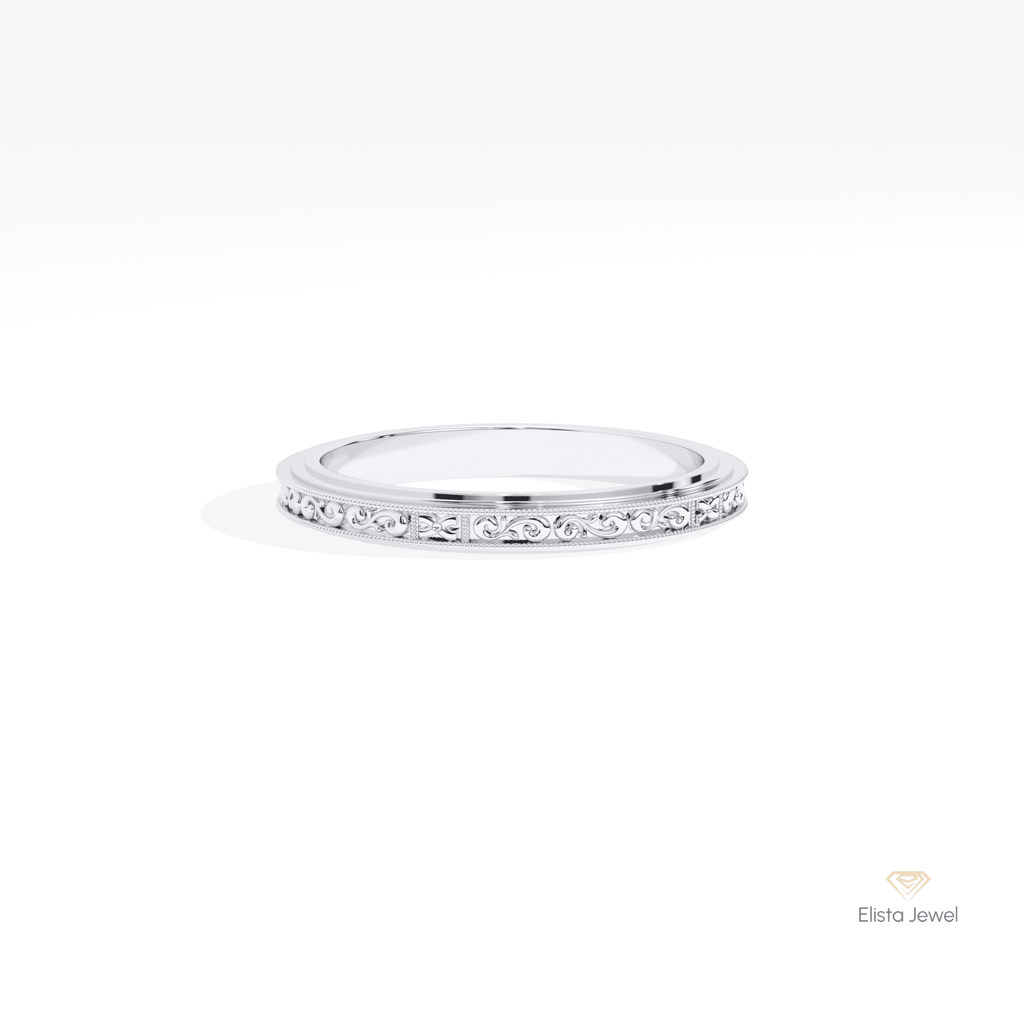 Vintage Art Deco Wedding Lab Grown Diamond Band in 14K Yellow Gold - Detail View