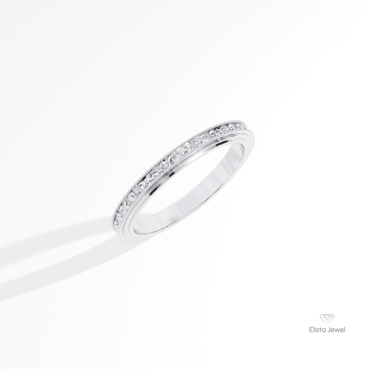 Vintage Art Deco Wedding Lab Grown Diamond Band in 14K Rose Gold - Profile View