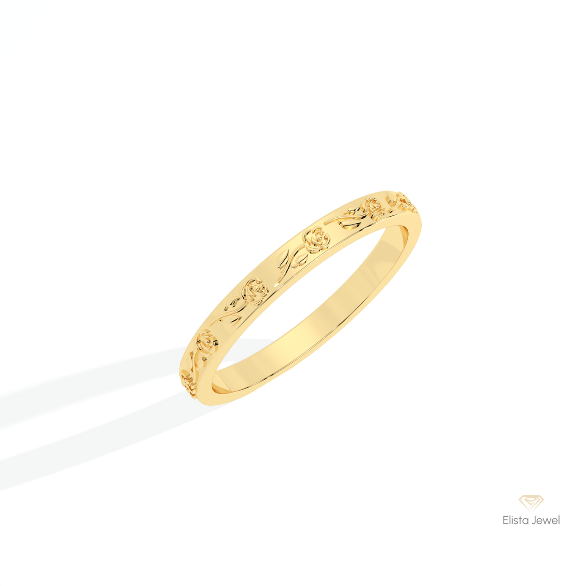 Vintage Art Deco Wedding Lab Grown Diamond Band in 10K Yellow Gold - Side View