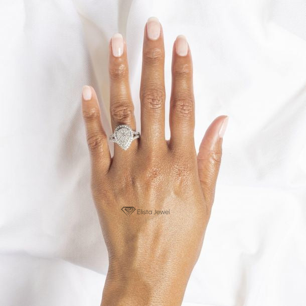 Round Cut Pear Shape Halo Wedding Ring